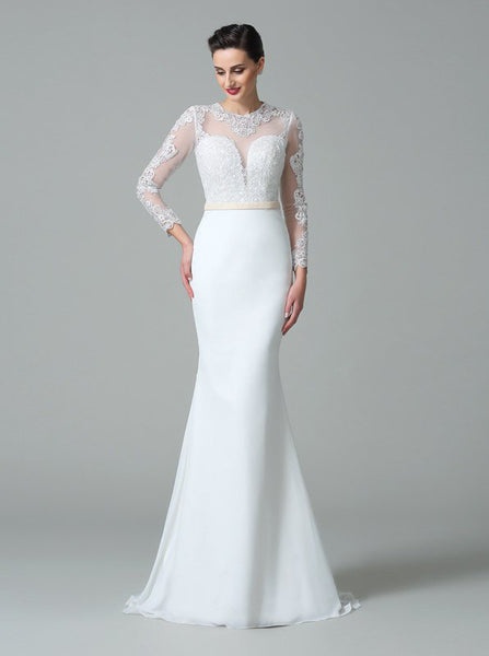 White Wedding Dress,Wedding Dress with Sleeves,Mermaid Bridal Dress,WD ...