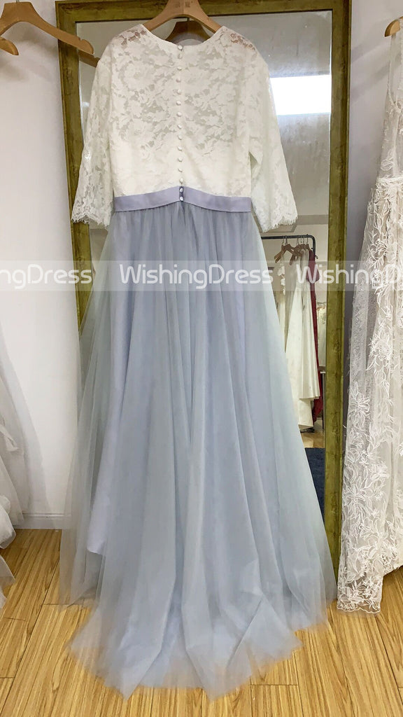 Rustic Wedding Dresses With Sleeves Dusty Blue Wedding Dress