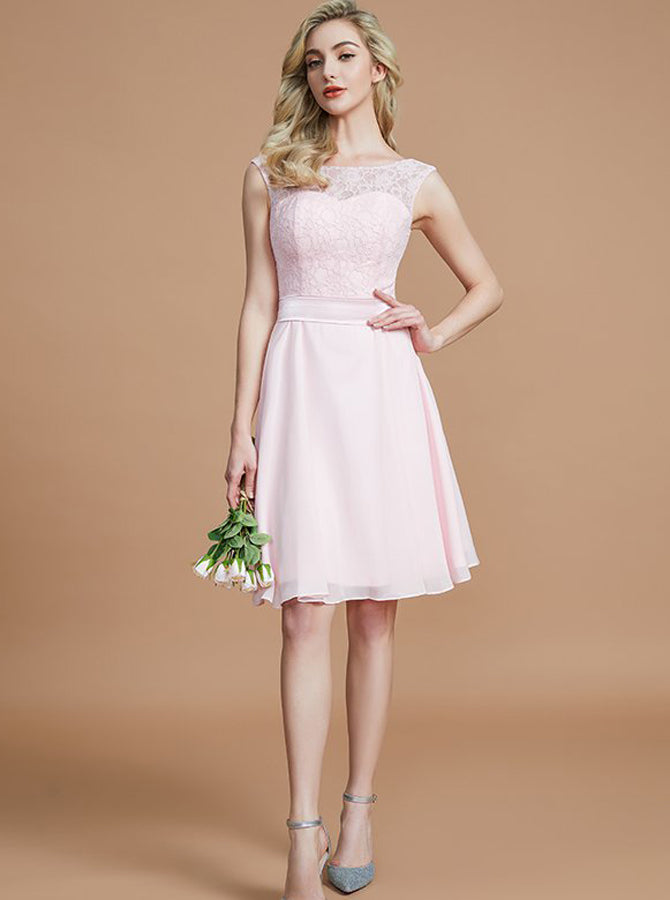 Light Pink Bridesmaid Dresses,Knee Length Bridesmaid Dress,Elegant Bri ...