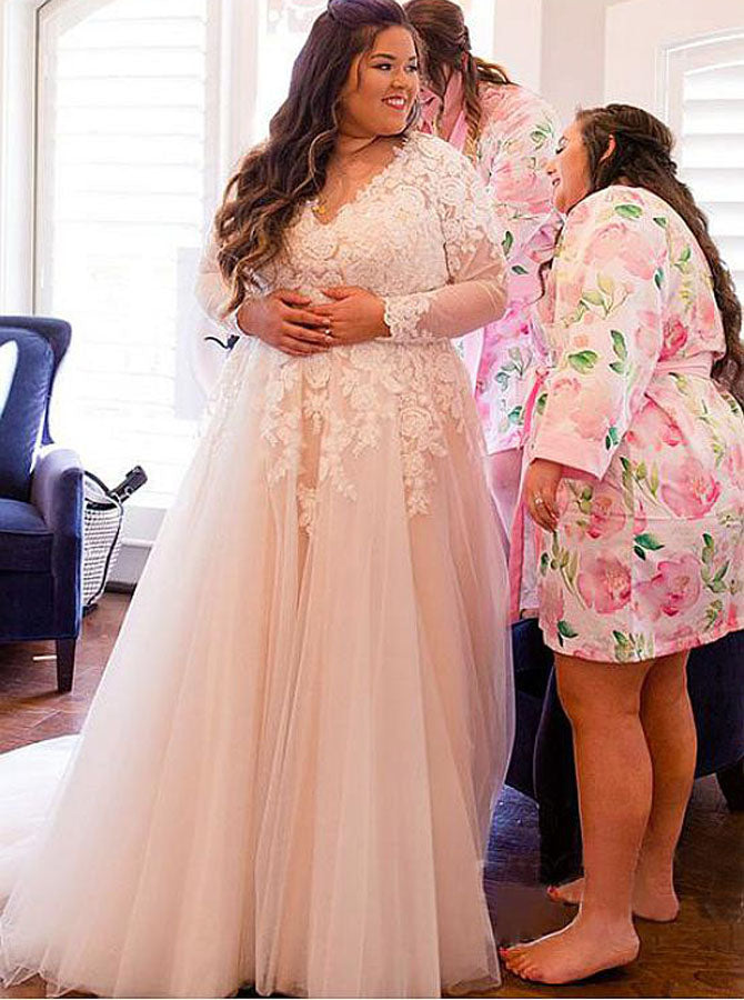 Plus Size Wedding Dresses,Wedding Dress with Long Sleeves,Aline Weddin