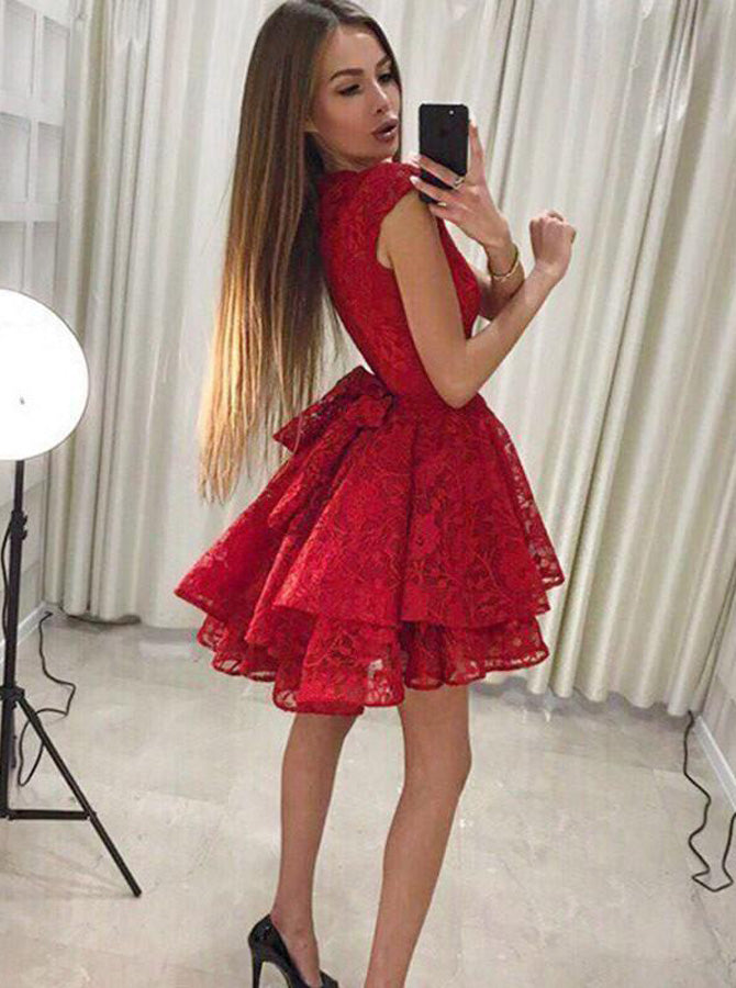 Red Homecoming Dresses,Lace Homecoming Dress,Short Homecoming Dress,HC ...