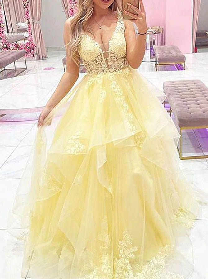 light yellow prom dresses