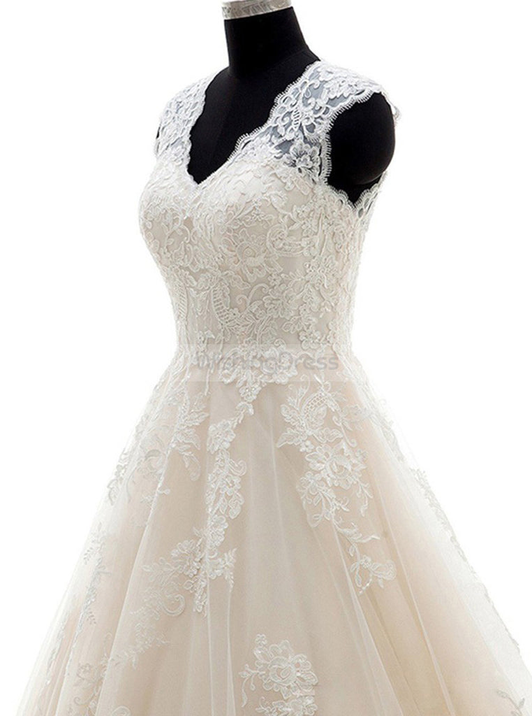 A-line Wedding Dress,Lace Wedding Dress,Charming Bridal Dress,Sexy V N ...