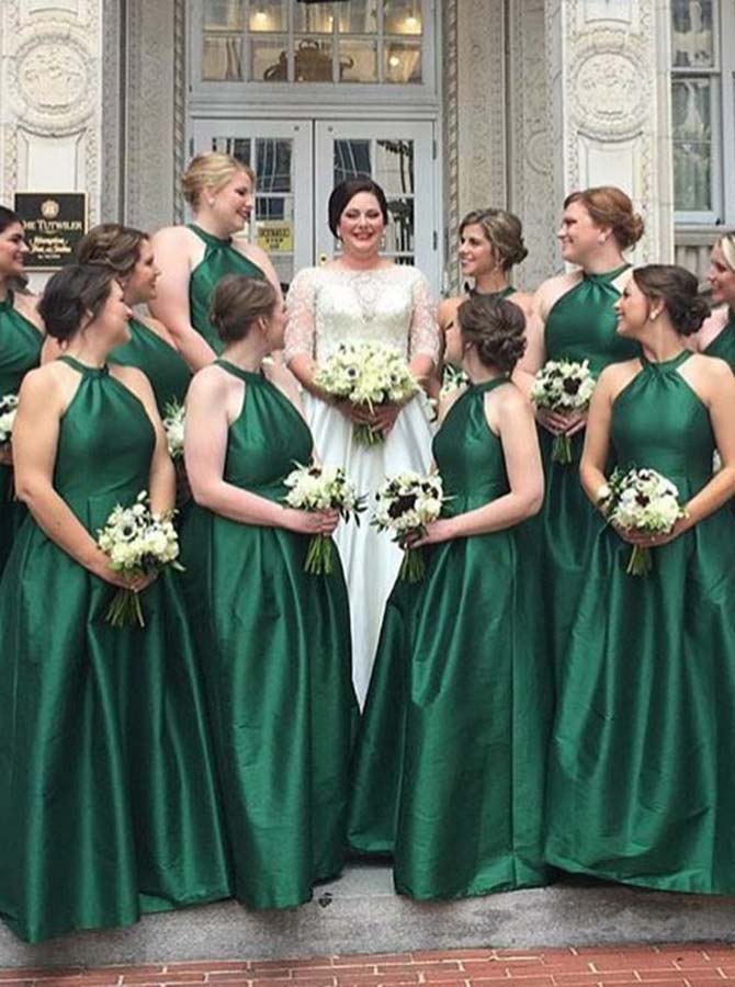 Aline Dark  Green  Bridesmaid  Dress  Halter Bridesmaid  Dress  