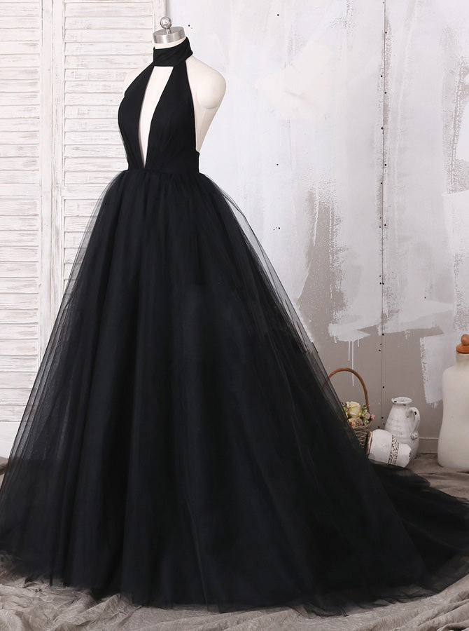 Black Halter Prom Dresstulle Prom Ball Gownvogue Evening Dress Pd000 Wishingdress 
