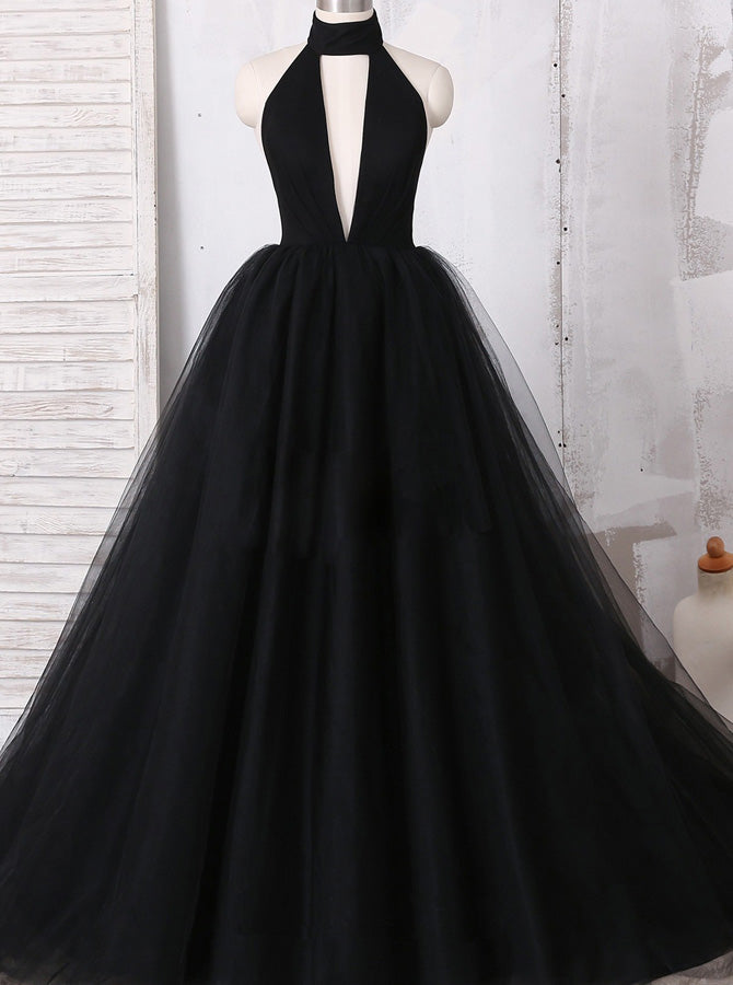 Black Halter Prom Dress,Tulle Prom Ball Gown,Vogue Evening Dress PD000 ...