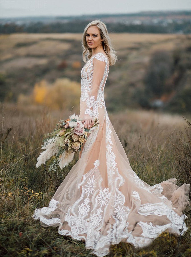 casual long sleeve lace wedding dresses