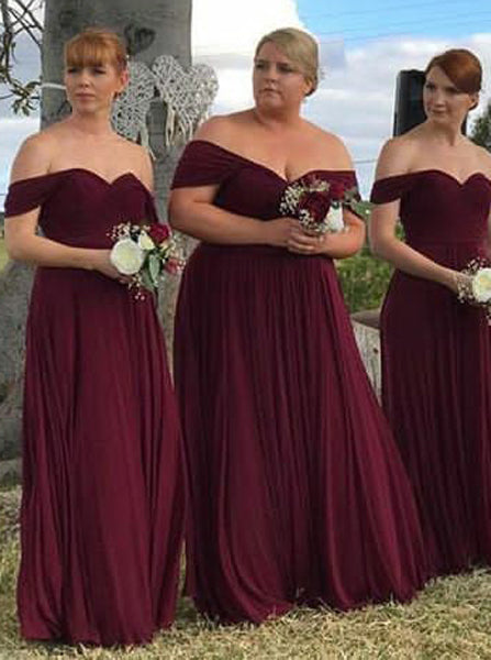 over the shoulder bridesmaid dresses