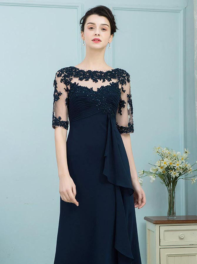 Dark Navy Mother of the Bride Dresses,Mother Dress with Sleeves,Weddin ...