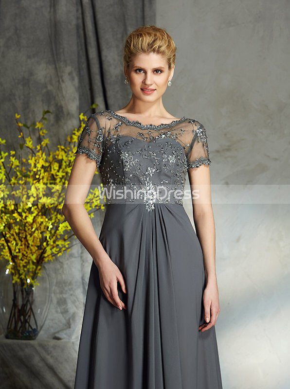Grey Mother of the bride Dress,Mother Dress with Sleeves,Chiffon Long ...