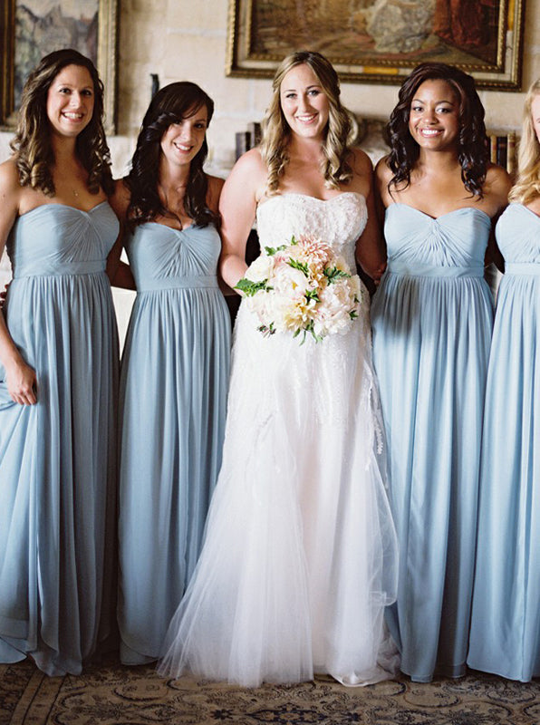 Light Blue Bridesmaid Dress,Strapless Chiffon Bridesmaid Dress,Long El ...