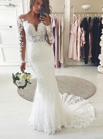 Mermaid/Trumpet Wedding Dresses With Sleeves, Mermaid/Trumpet Wedding ...