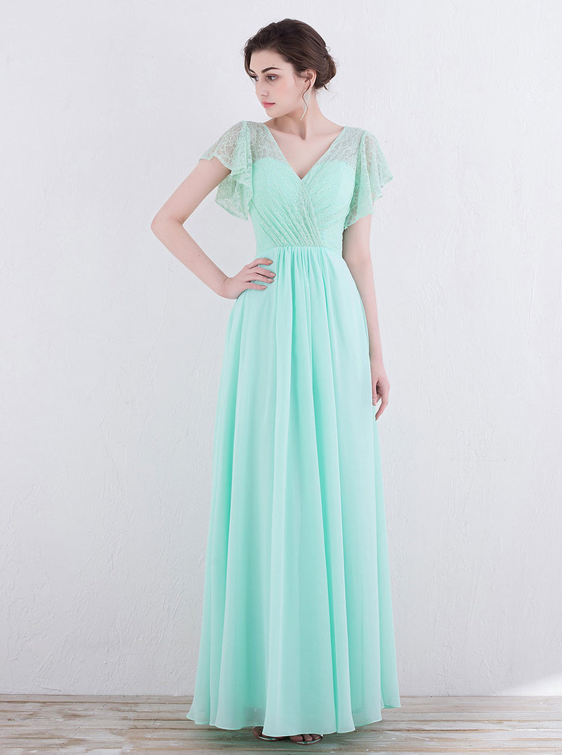 Wonderbaar Mint Green Bridesmaid Dresses,Long Prom Dress with Sleeves,Elegant GH-94