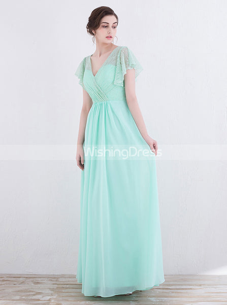 Mint Green Bridesmaid Dresseslong Prom Dress With Sleeveselegant Bri Wishingdress 0287