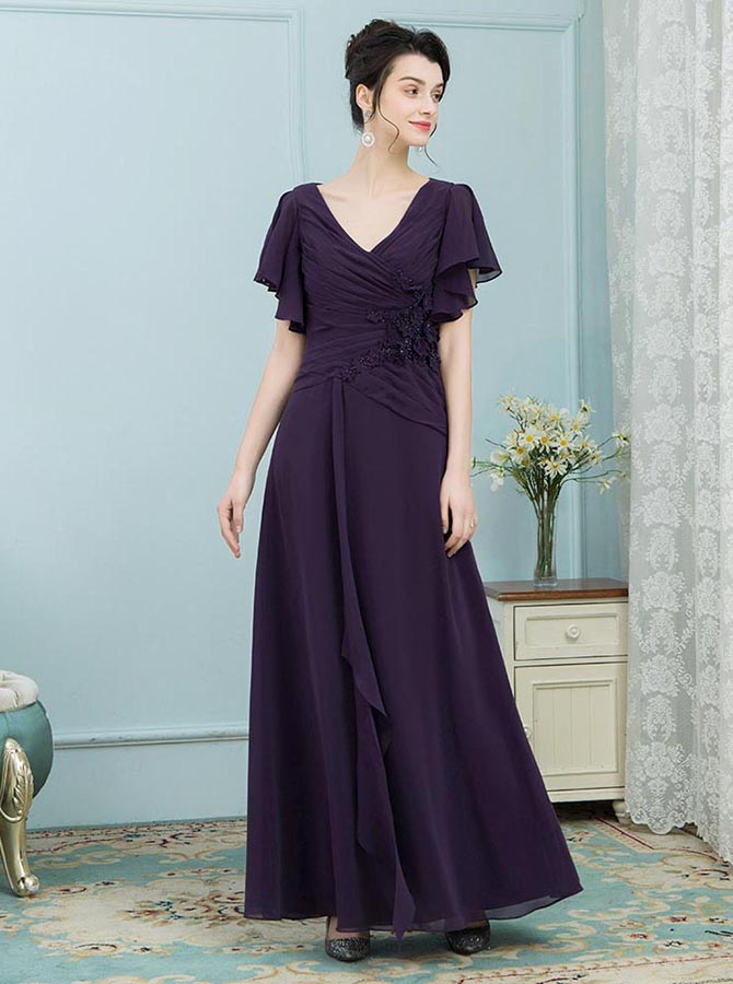 Mother of the Bride Dresses with Sleeves,Dark Purple Mother Dress,Yout ...
