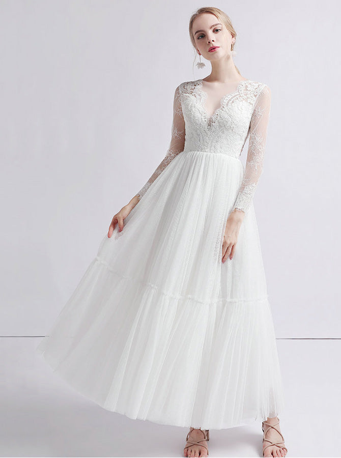 Outdoor Wedding Dress,Long Sleeves Ankle Length Wedding Dress,WD00397 ...