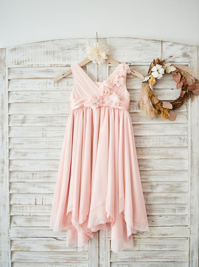 Pink Flower Girl Dress,Junior Empire Bridesmaid Dress,Girl Party Dress ...