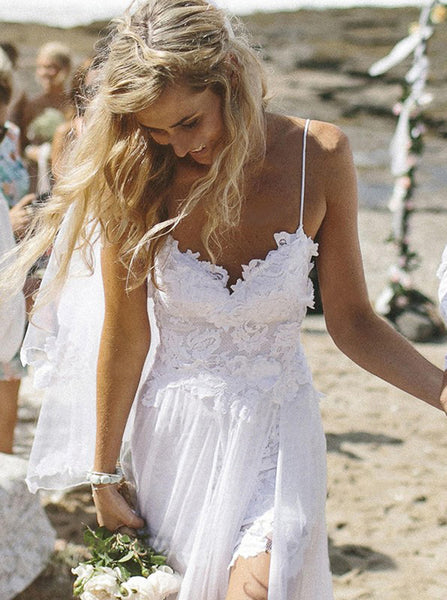 white bohemian prom dress