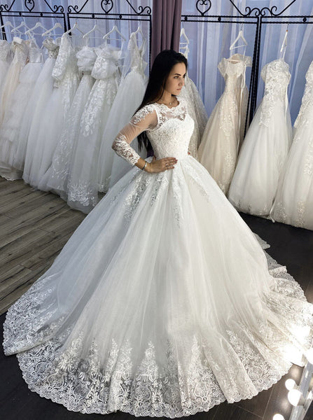 Princess Ball Gown Wedding Dress with Detachable Sleeves,WD00654 ...