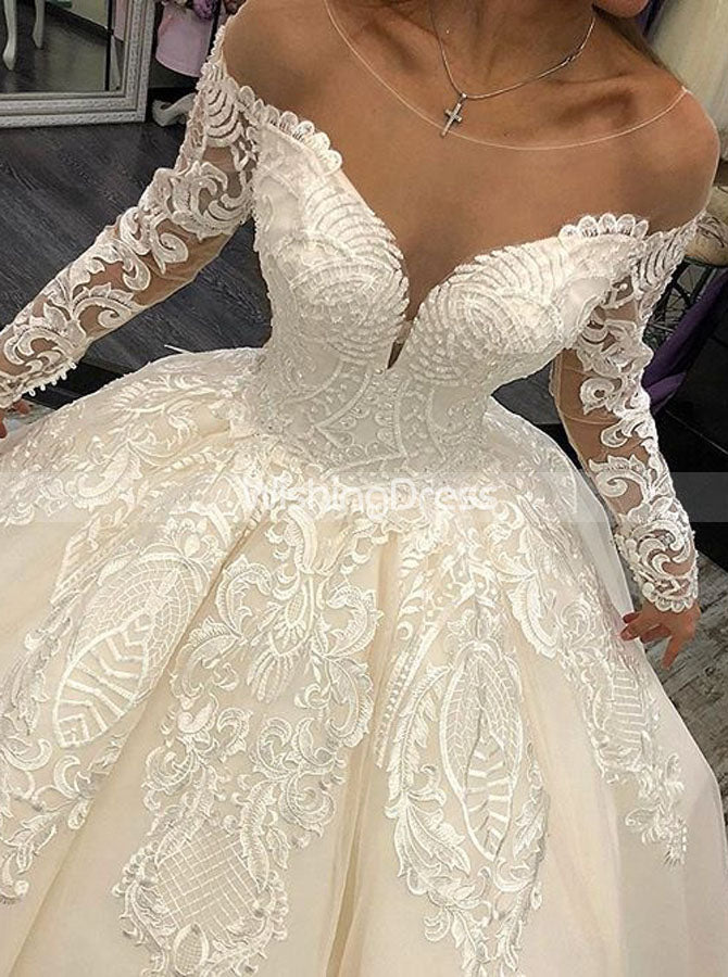 Princess Ball Gown Wedding Dress with Sleeves,Classic Bridal Gown,WD00 ...