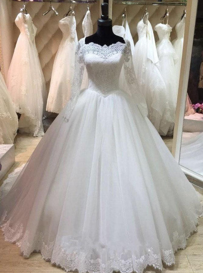 Princess Ball Gown Wedding Dress with Sleeves,Classic Wedding Gown,WD0 ...