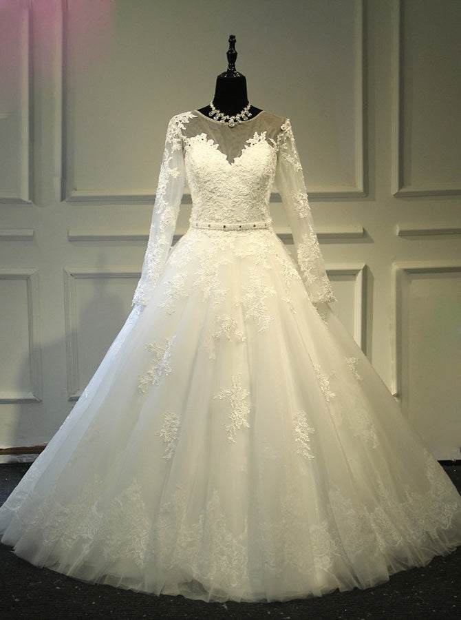 Princess Wedding Dress with Sleeves,Tulle Bridal Gown,WD00375 ...