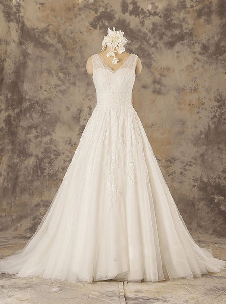 Princess Wedding Dress with V-neck,Lace A-line Wedding Dress,WD00581 ...