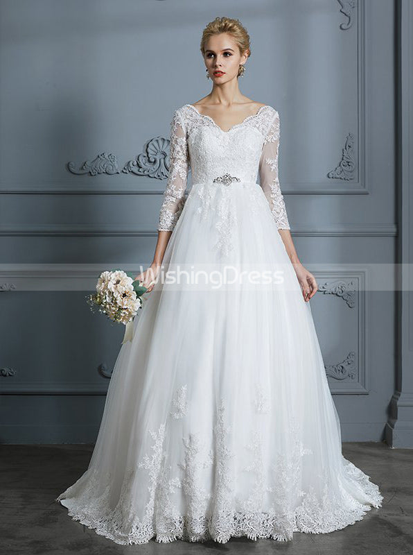 Princess Wedding Dresses,Ball Gown Wedding Dress with Sleeves,Classic ...