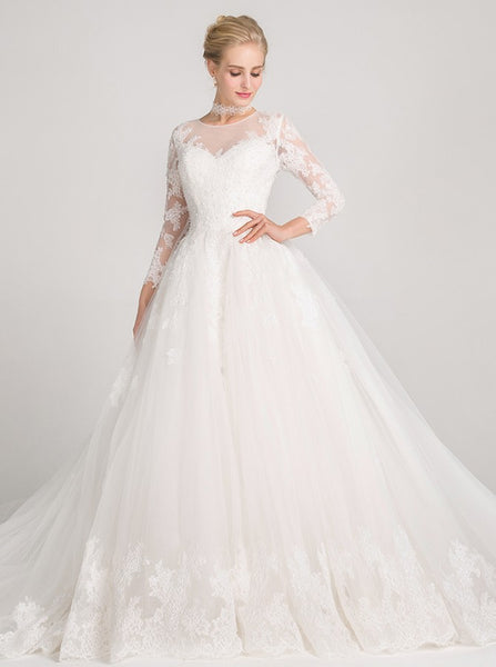 Princess Wedding Dresses,Long Sleeves Wedding Gown,Lace Wedding Gown,R ...