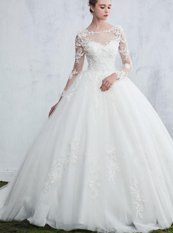 Princess Wedding Gown,Wedding Dresses with Long Sleeves,Ball Gown Wedd ...