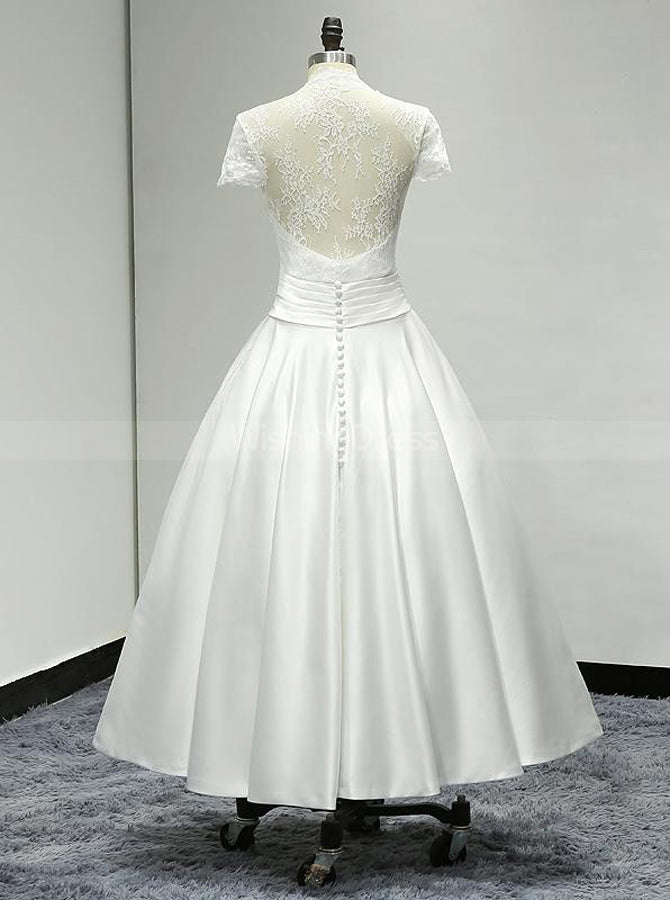 Simple Wedding Reception Dresses,Short Wedding Dress with Sleeves,WD00 ...