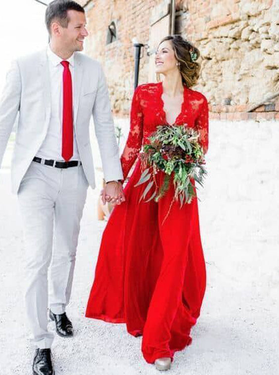 red dress and jacket for wedding