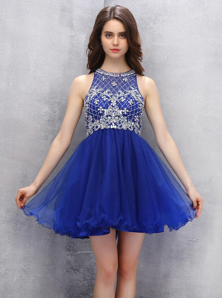 Royal Blue Homecoming Dresses,Beaded Sweet 16 Dresses,Short Sweet 16 D ...