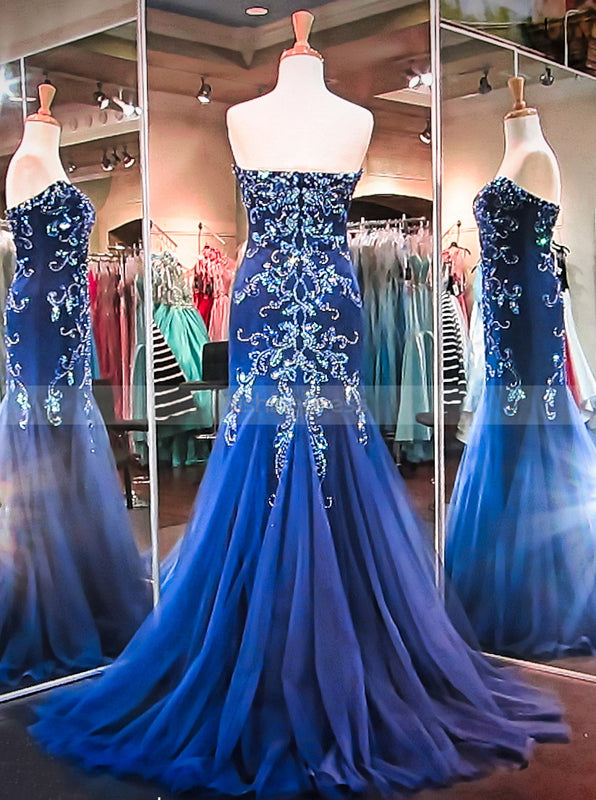 Royal Blue Mermaid Prom Dress,Sweetheart Tulle Prom Dress,Formal Eveni ...