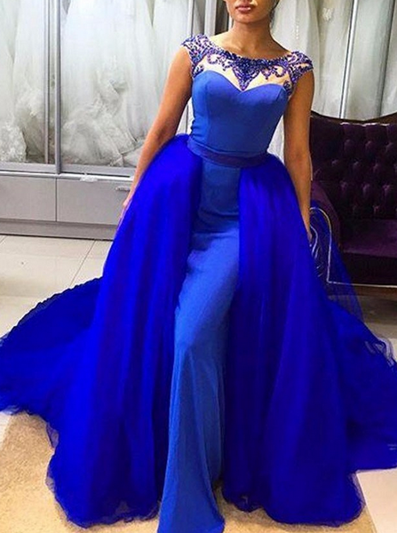 Royal Blue Mermaid Prom Dresses,Satin And Tulle Evening Dress,PD00441 ...