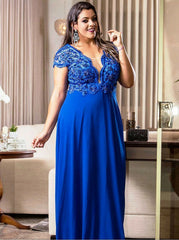 2020 Stunning Royal Blue Plus Size Prom Dresses Sexy V Neck Lace Long Sleeve Front Split Formal Evening Dresses Party Gowns Pink Prom Dress Plus Size Prom Dress From Queenshoebox 117 4 Dhgate Com