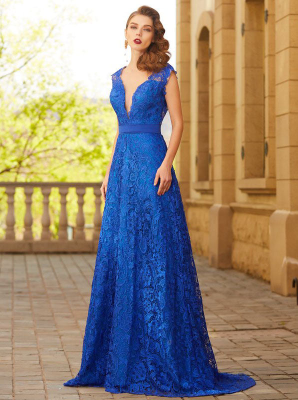 Royal Blue Prom Dresses,Lace Prom Dress,Formal Evening Dress,Backless ...