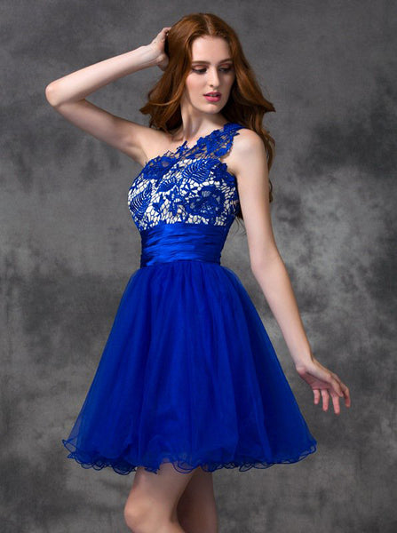 Royal Blue Sweet 16 Dresses,One Shoulder Homecoming Dress,Short Homeco ...