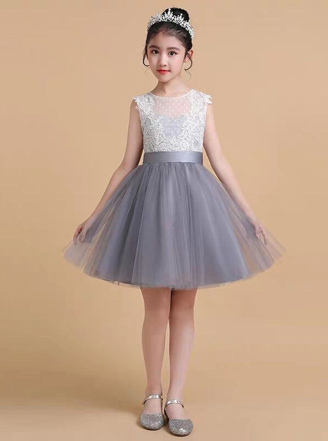 Silver Birthday Party Dress for Teens, Tulle Knee Length Junior Brides ...