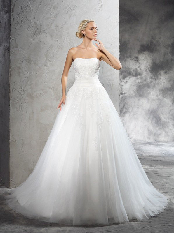Simple Bridal Dress,Strapless Wedding Dresses,Tulle Wedding Dress,WD00 ...