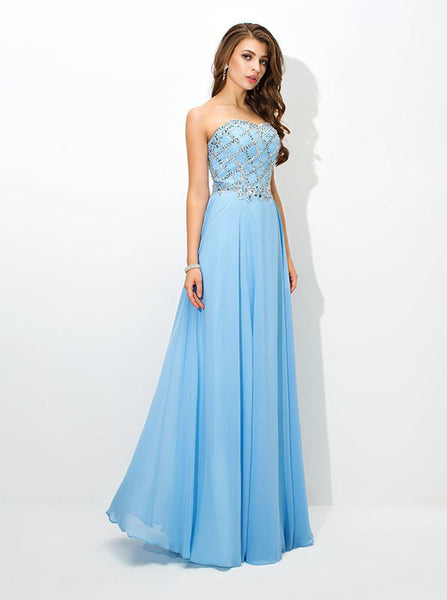 SkyBlue Prom Dresses,Beaded Prom Dress,Long Strapless Prom Dress,PD003 ...