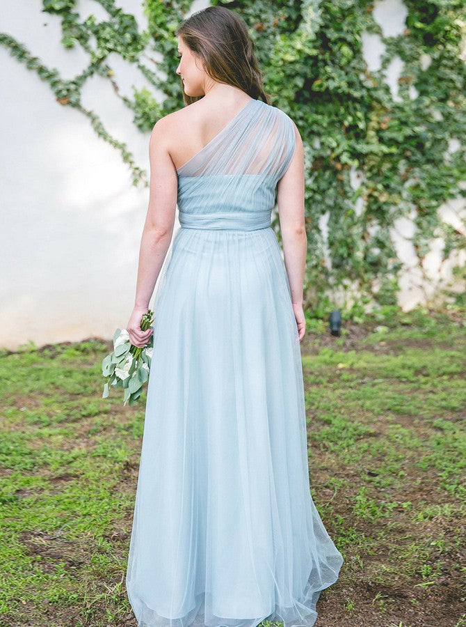 Steel Blue Bridesmaid Dress,One Shoulder Long Bridesmaid Dress,Tulle B ...