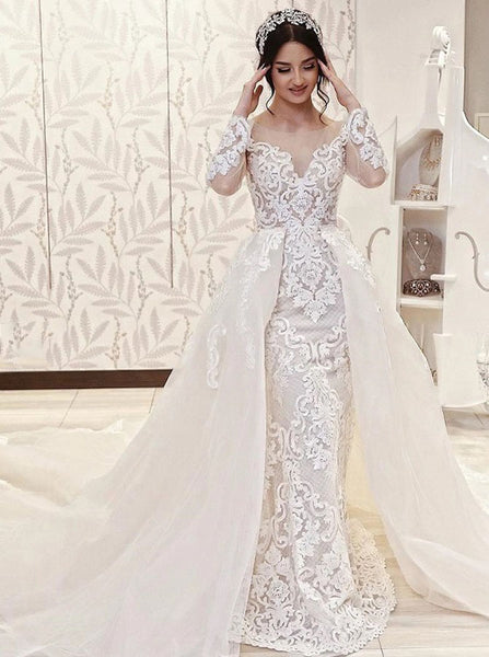 Stylish Wedding Dress with Long Sleeves,Wedding Dress with Detachable ...