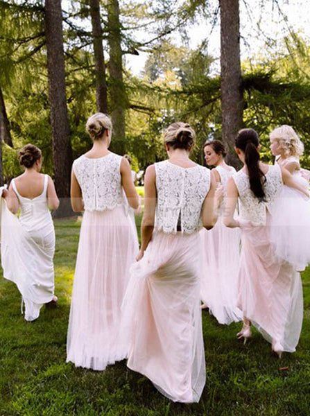Two Piece Bridesmaid Dressblush Pink Long Bridesmaid Dresstulle Brid Wishingdress 6979