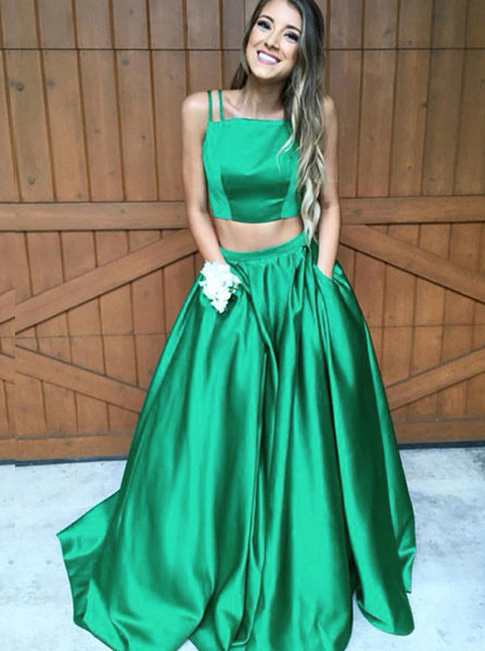 satin green formal dress