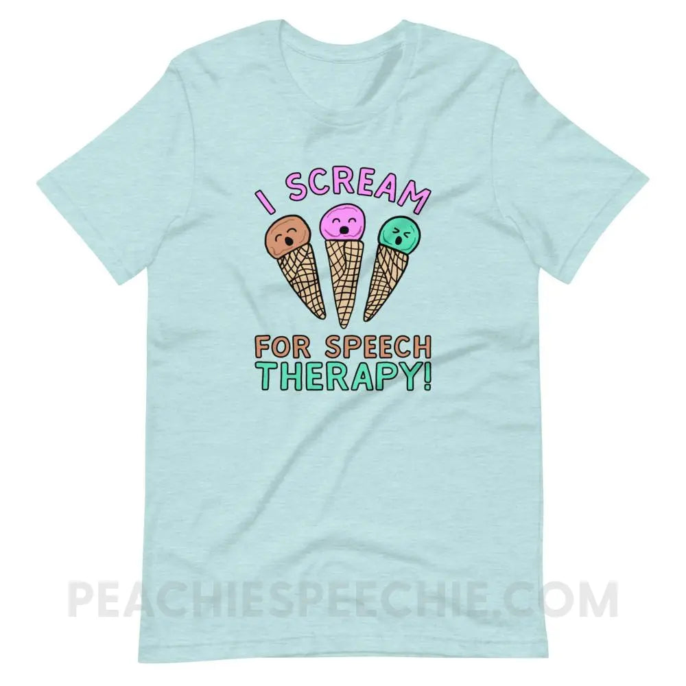 I Scream for Speech Premium Soft Tee - Heather Prism Ice Blue / XS - T-Shirts & Tops peachiespeechie.com