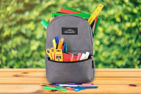 a backpack filled with bulk craft supplies