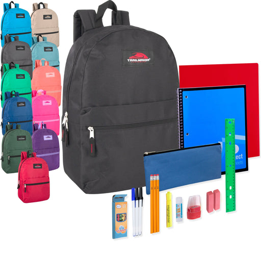 17 Classic Clear Backpack with 20-Piece School Supply Kit - 5 Colors