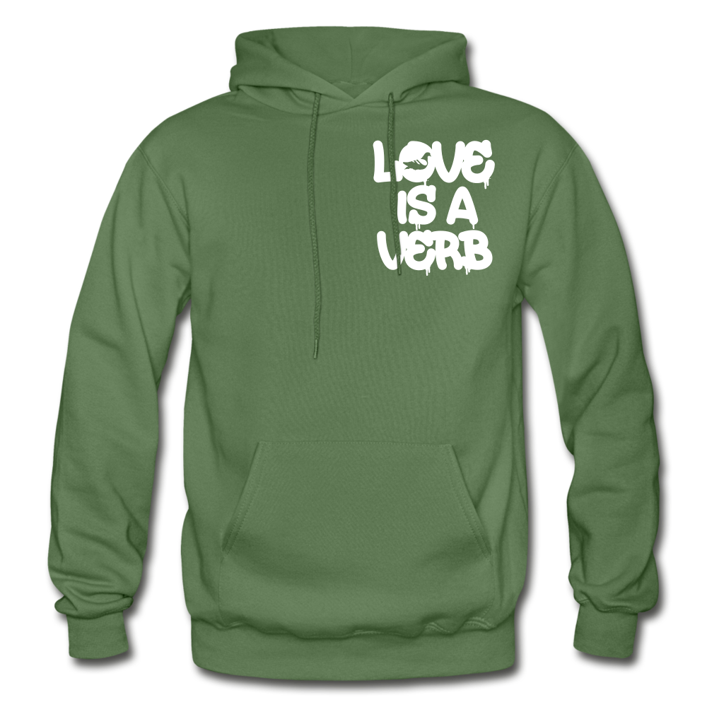 "Love is a Verb" Heavy Blend Adult Hoodie - military green