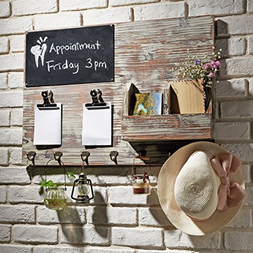 Mygift Torched Wood Wall Mounted Chalkboard Memo Clips Mail